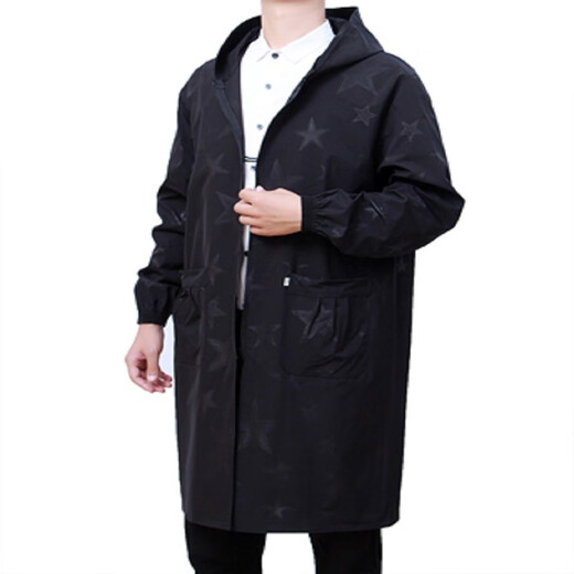 Haizhiqing men's adult smock with wide sleeves and lengthened adult coat work clothes apron with long sleeves double zipper waterproof and oil-proof plus velvet black 4XL (recommended 160-200Jin Jin equals 0.5 kg)
