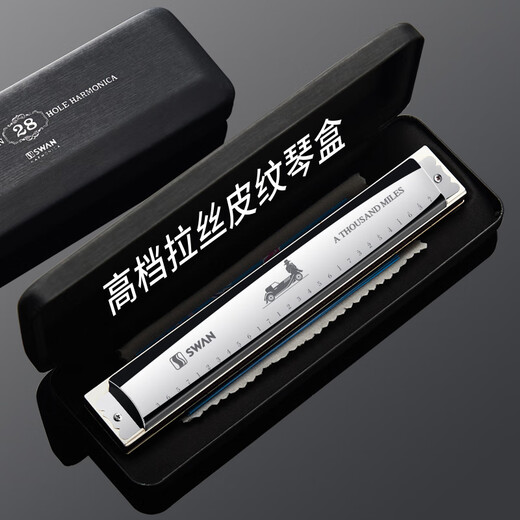 天鹅（SWAN）口琴初学者成人学生专业演奏级进口音簧复音高级儿童乐器 28孔银色复音C调