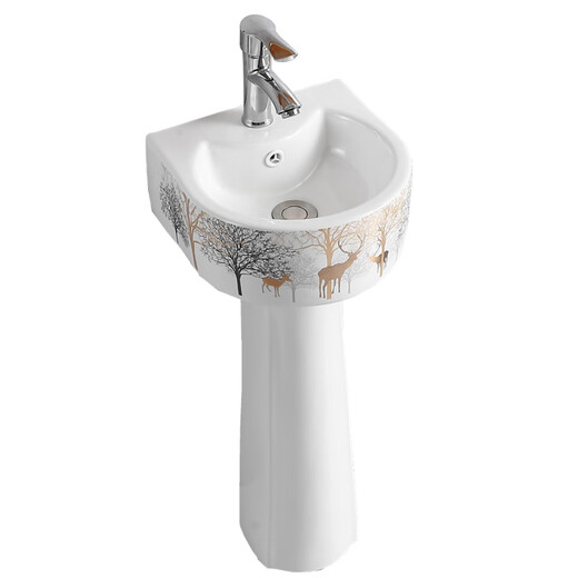 Small size pedestal basin household wash basin integrated ceramic wash basin small apartment floor-standing mini small basin 30CM (pure white) + single cold faucet