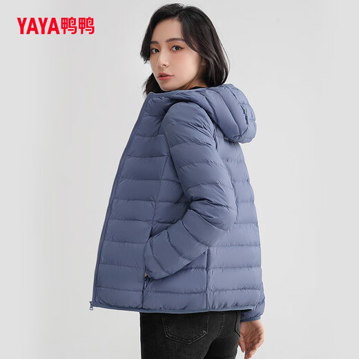 YAYA Tong Liya's same style thin down jacket for women new autumn and winter casual short hooded lightweight Korean style rib jacket off-white L