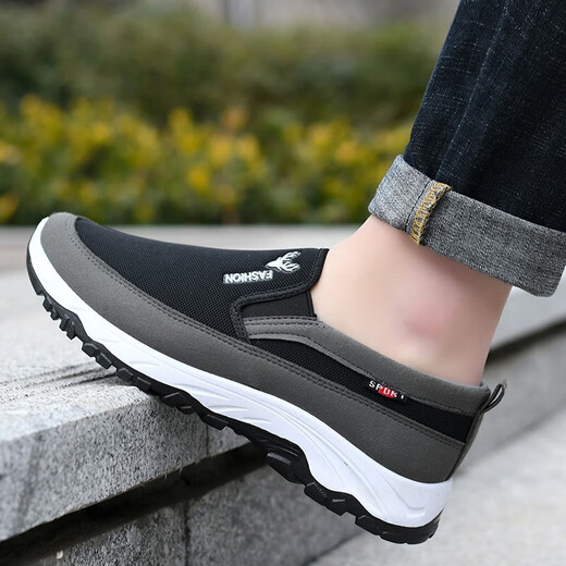 鬼八哥老北京布鞋夏季中老年爸爸鞋子男防滑耐磨一脚蹬懒人软底板鞋男 FH-东弘LS-118黑色 41