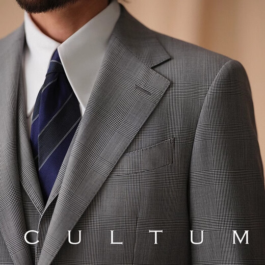 CULTUM high-count double-ply worsted wool half-linen lining English Prince's check suit suit men's business professional suit three-piece suit Prince's check white single suit M (52A)