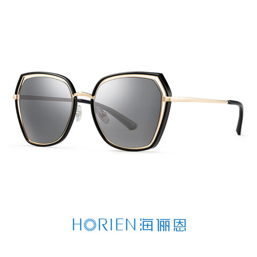 海俪恩 偏光太阳镜女新品墨镜大脸显瘦防紫外线网红司机开车专用驾驶镜多边形镂空可配近视镜N6621 【黑框+水银膜】N6621-N16P(偏光)