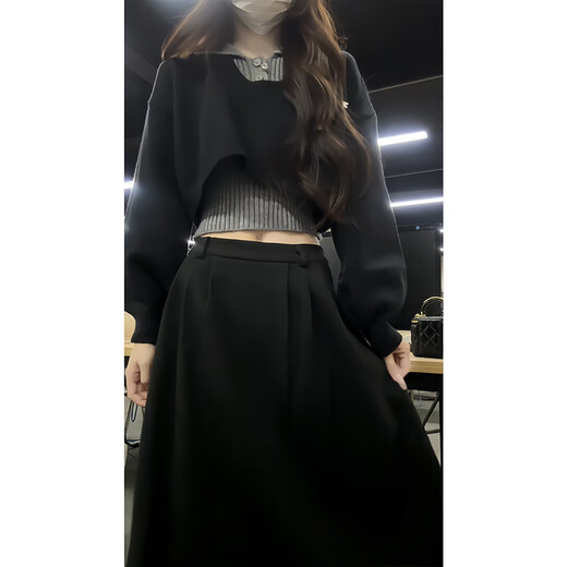 Han Lujiao (Hanlujiao) Robe d'automne Nouveau style 2025 Femme associée à un ensemble complet de robe de robe de petite sexe de style collégial Suit noir Suit en noir [ensemble en trois pièces] L [Recommandé 108-120Jin [Jin est égal à 0,5 kg]]]