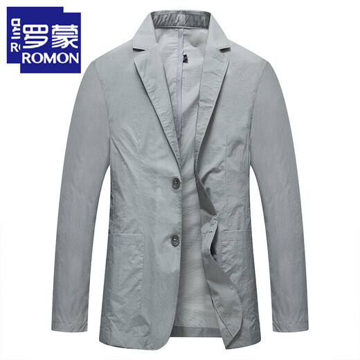
ROMON summer ice silk sunscreen suit men's quick-drying breathable sunscreen suit men's light and thin suit casual suit summer jacket gray 175/L [recommended 110-130Jin [Jin equals 0.5 kg]]