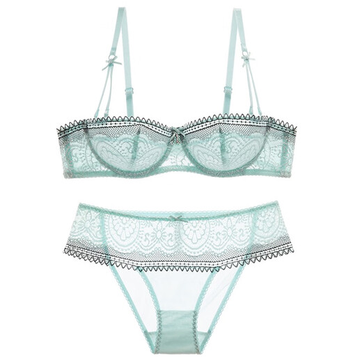 BANILACOO sexy lace half cup ultra-thin translucent bandeau bra girl bra set B1147 black set 70A