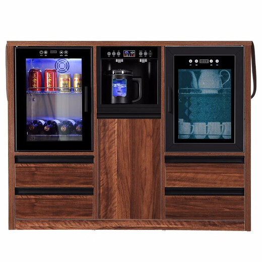 Healston solid wood tea bar machine refrigerator freezer household hot and cold water dispenser office household fully automatic high-end smart tea table QXB01-3-1 black walnut warm type warm