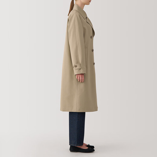 Muji (Muji) Style des femmes, pas facile d'obtenir de l'eau, un manteau à double boutonnage, une veste de ventre, l'automne de mi-longueur, Beige M 160 / 84a