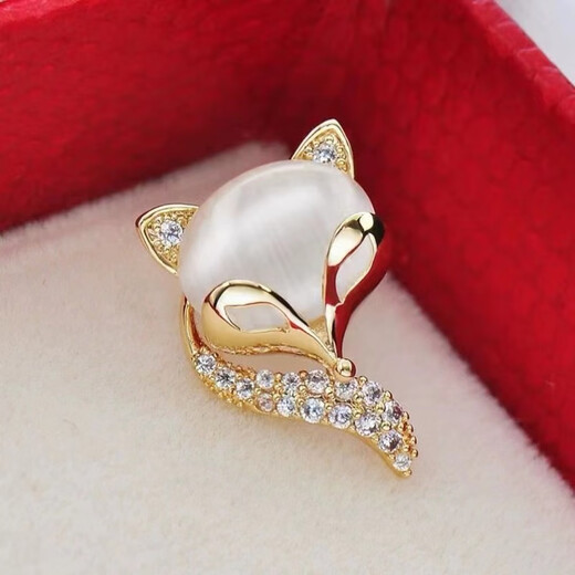 QUAMER gold store high-end cat's eye stone anti-light buckle button collar clothes brooch women's small safety pin fixed hidden gold cat's eye stone fox buckle brooch length 2.5CM