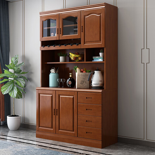 Morning Companion Sideboard Solid Wood Wine Cabinet Multifunctional Chinese Wall Storage Cabinet Tea Cupboard Restaurant Shelf Combination Cabinet Walnut Color Oak Imported from Thailand 140*42*200cm
