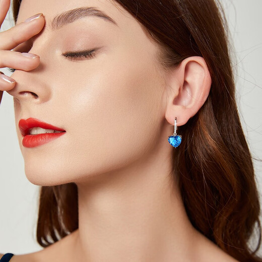 Fanzheshi PT950 platinum necklace for women, clavicle chain, aquamarine pendant, birthday and Valentine's Day gift for girlfriend and mother, necklace + earrings