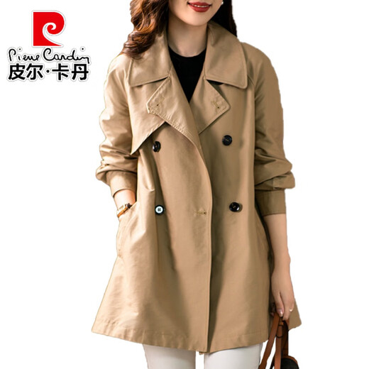 Pierre Cardin's new popular mid-length windbreaker jacket this year for women, spring and autumn large size mom autumn 2025 age-reducing top, navy blue L recommended 100-110 Jin Jin equals 0.5 kg