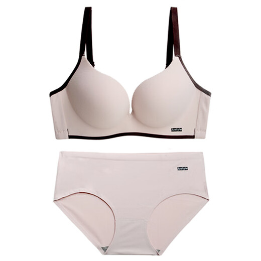 Modal wire-free bra set for girls with small breasts, push-up bra, sexy glossy seamless breathable underwear for women, bean paste purple, bra + underwear 70A, no thick cup 2.0CM