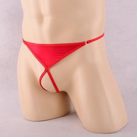 Ye Zimei Men's Sexy Underwear Transparent T-Pants Sexy Temptation Soft Breathable Ice Silk Underwear Men's Hollow Open Crotch T-Pants 4129 Red One Size