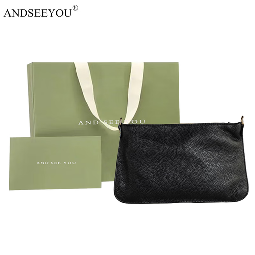 ANDSEEYOU Pochette Femme Nouveau Cuir Souple Petit Sac Mode Femme Cuir Véritable Sac de Téléphone Portable Maman Sac à Bandoulière Polyvalent pour Femme Chinois Saint Valentin Noir