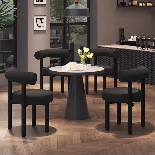 Yuka French Cream Style Dressing Table Cosmetic Stool Light Luxury High-end Internet Celebrity Dining Chair Bedroom Modern Simple Backrest Chair Lamb Velvet Retro Black 40*40*78cm