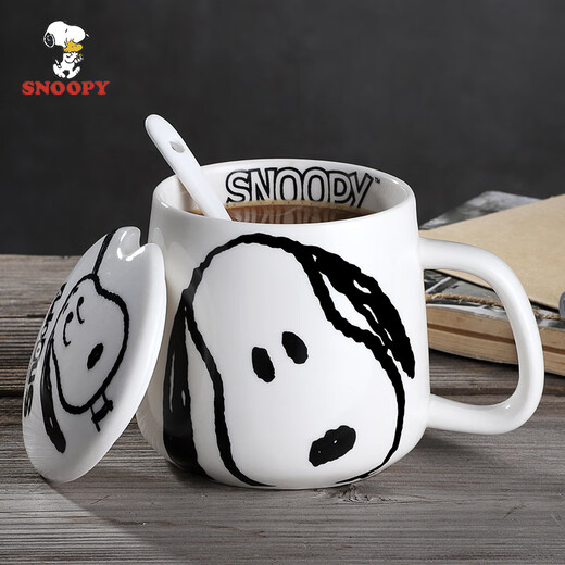 Snoopy (Snoopy) Tasse en céramique, poignée simple créative avec tasse de bureau, couple d'eau potable pour petit déjeuner à la maison, tasse de café au lait, SNP5012-1, blanc