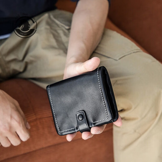 
ANDSEEYOU brand vertical large-capacity card bag cowhide short wallet trendy men's ID bag genuine leather wallet multi-function handbag black