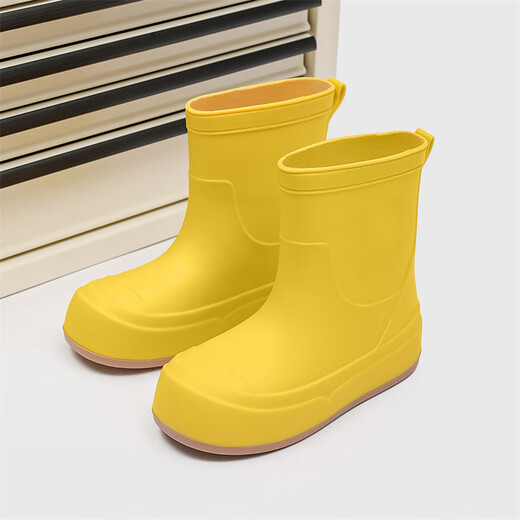 茯见可爱雨鞋女款日系成人外穿雨靴时尚户外雨天防水防滑耐磨软底胶鞋 雨鞋黄色37偏小【建议拍38-39】