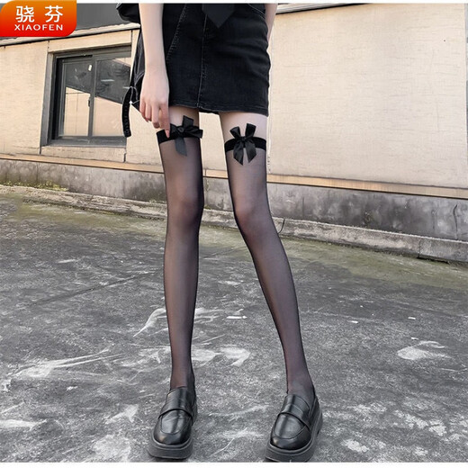 Xiaofen white lace garter stockings sexy jk black silk hottie thigh socks lace high stockings bow knee-high fishnet stockings black bow with diamonds