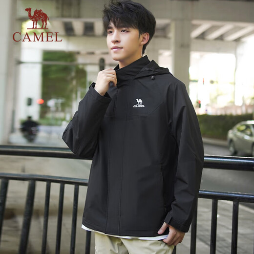 骆驼（CAMEL）户外登山服中性加绒防泼水风衣外套 C34CW0L4626A 幻影黑 L