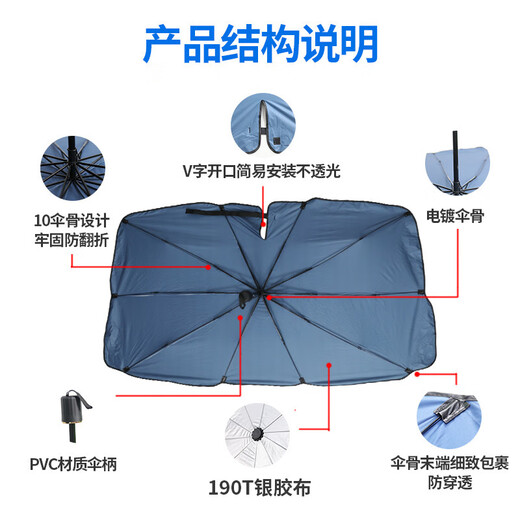Tongrubis neues Auto Parasol Offener Sommer Sonnenschild Sonnenschutzdämmung Front Ausrüstung Parkschild Sonnenschild Tafel V-förmiges blaues Bodentuch groß Größe 14079cm