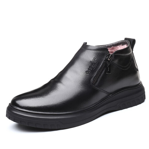 Catch / rulex Chaussures pour hommes en coton haut de gamme pour hiver en cuir authentique Vache en cuir plus velours épaissis de chaussures de papa à toit haut chaud