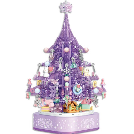 Senbao Bausteine Valentinstag Geschenk für Mädchen Kinderbaum Musiktbox Weihnachtsbaum zusammengebautes Spielzeug Girls Geburtstagsgeschenke Rotatable Purple Crystal Christmas Tree-675pcs Kindermusikbox Spielzeug mit Lichtern