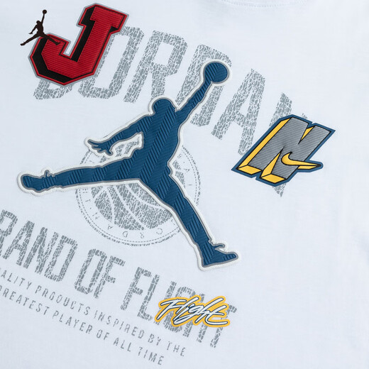 NIKE JORDAN Nike children's short-sleeved T-shirt summer new children's size 23 short T-shirt pure white 110/56 recommended height 104-110cm