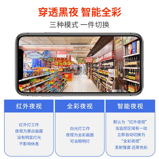 索瑞特摄像头家用监控器360度全景旋转云台手机远程双向语音对讲无死角高清夜视wifi监视器室外室内云台 wifi款【全彩+语音对讲+移动追踪】 64G