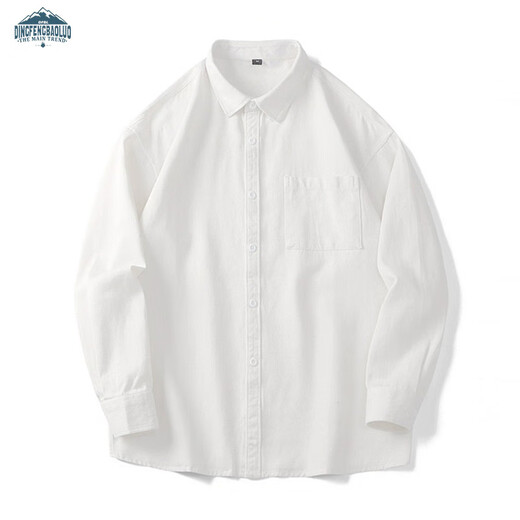 顶峰保罗（Dingfengbaoluo）日系纯色简约长袖衬衫男春秋休闲叠穿高级翻领外套DFC02白色L