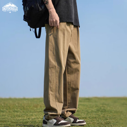 Dingfengbaoluo overalls men's autumn Japanese style straight solid color loose Hong Kong style casual pants DFS12 Khaki XL