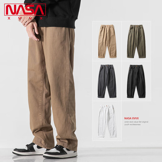 NASA XVVX official co-branded V-neck contrasting color knitted cardigan sweater for boys spring and autumn trendy loose casual straight jeans XH.A150-LK1098-70 black (pants) 2XL