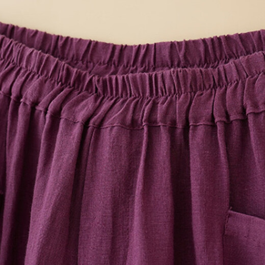 子牧棉麻春秋 女宽松百搭松紧腰七分阔腿裤休闲裤9207 白色 M