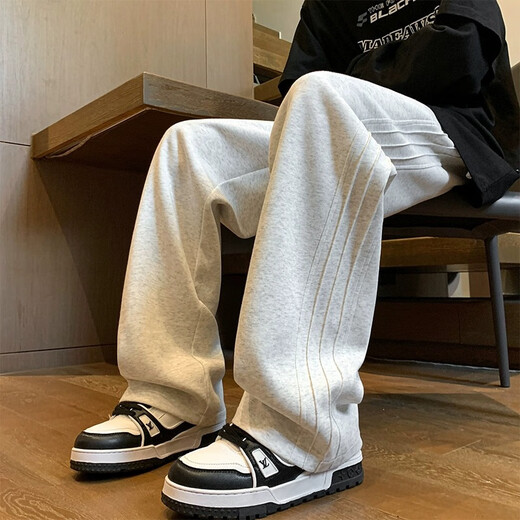 顶峰保罗（Dingfengbaoluo）休闲裤男春夏季潮牌宽松直筒百搭透气运动阔腿长裤子9789麻灰3XL