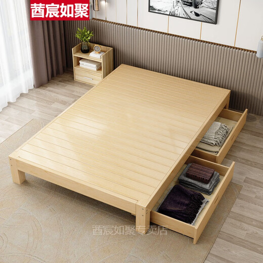 No bedside bed frame double bed solid wood bed 1.8m double bed tatami bed frame modern simple 1.2 simple single bed for rental 1.5m (tatami) solid wood model 30 high 1.8 meters wide * 1.9 meters long
