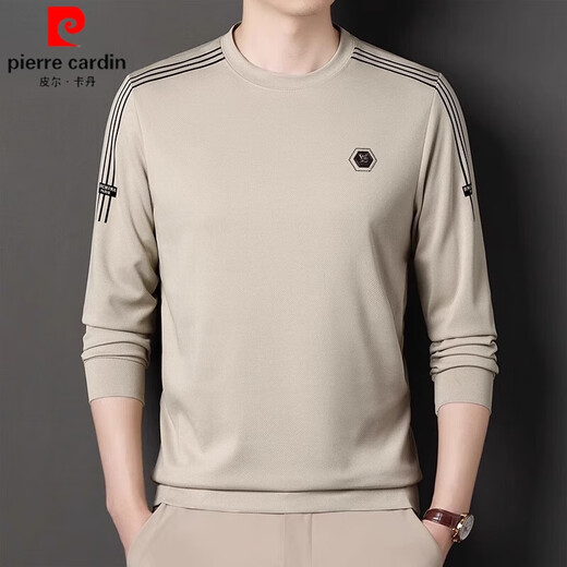 皮尔卡丹（pierre cardin）品牌华夫格长袖T恤圆领纯棉卫衣宽松弹力百搭纯色男装打底衫上衣t 6625焦糖 165/M码【建议体重100-125斤】