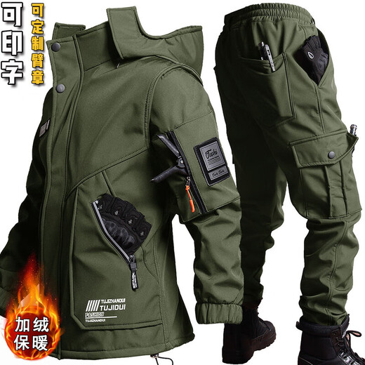 JEEP SPIRIT Jeep Functional Winter Jacket Men's Tactical Military Hunting Clothing Jacket Cycling Windproof Warm Work Jacket Black Suit L 170 (120-135Jin Jin equals 0.5kg)