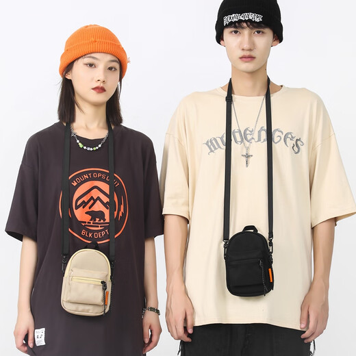 Quan Biyan Slant Mobiltelefontasche Herren lässig Schlüsselkopfhörer Umhängetasche Halfter Halfter kleiner Beutel Travel Change Mini Tailentasche Slant Mobiltelefontasche [Khaki] Gleicher Stil für Männer und Frauen 丨 verdickter Stoff 丨 mehrschichtiges Design
