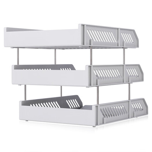 Deli layered file rack File disk three-layer file seat storage box File frame Vertical file storage rack Desktop bookshelves student book stand office desk rack supplies [classic hot product Three-layer file seat - gray] 9209