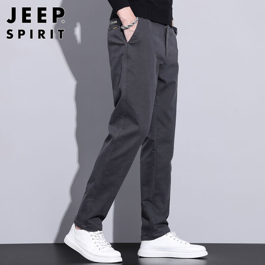 JEEP SPIRIT Jeep Casual Pants Men's Autumn and Winter Business Pants Men's New Retro Revival Men's Pants Dark Gray 33