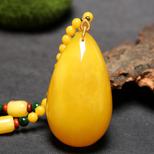 Flying Goose Beeswax Pendant Amber Raw Stone Baltic Sea Chicken Fat Yellow Water Drops Blood Amber Sweater Chain Necklace for Men and Women Picture Color B Style Beeswax Chain