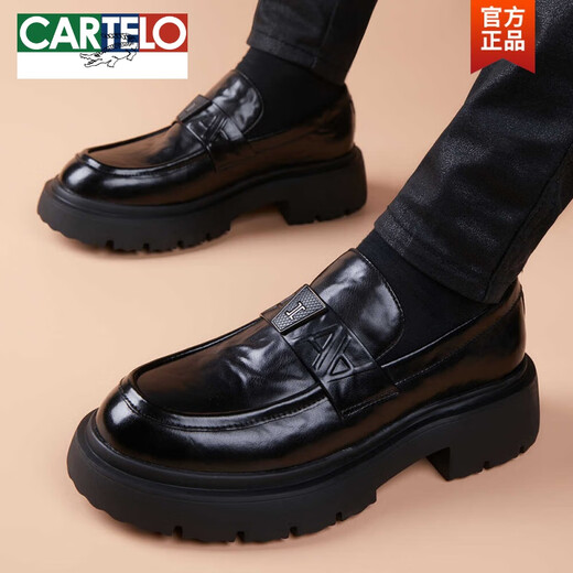 Cartelo Neue lässige Lederschuhe für Männer echtes Leder koreanischer Style Trendy Business Dicker Sohle Leichtes Gummi-Schaumstoff-Sohle einbeinige Ladungsförderer helles Lederschwarz 12398 40