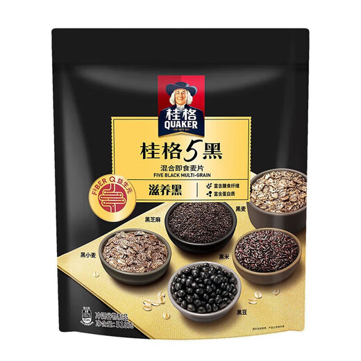 桂格即食燕麦片1000g/1478g 无蔗糖膳食纤维即食纯燕麦片早餐代餐饱腹 5黑混合即食燕麦片518g/袋