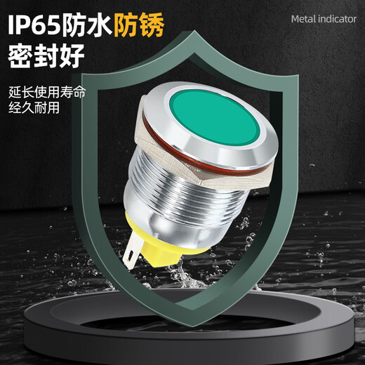 LED metal indicator light 6/8/10/12/16/19/22MM waterproof signal light 6v12v24v220v with wire 19MM (with wire 15CM) 220V green