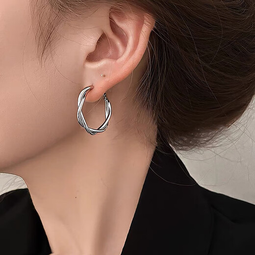 Bai Qixin earrings for women, exquisite twist earrings, earrings for women, light luxury, high-end, simple and versatile metal hoop earrings, a pair of twist earrings