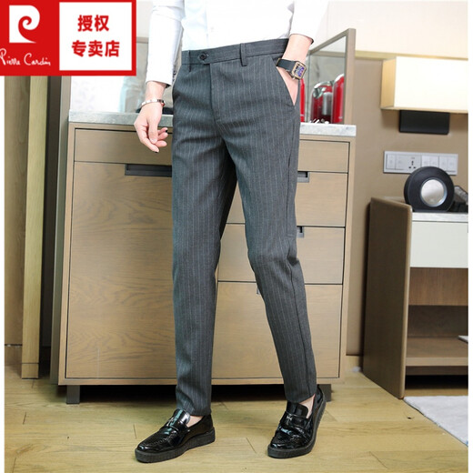 Pier Cardin casual pants men's small trousers thin men's spring and autumn business casual men's pants straight Korean summer trousers slim 509-N9906 (ice silk cropped pants) black 30
