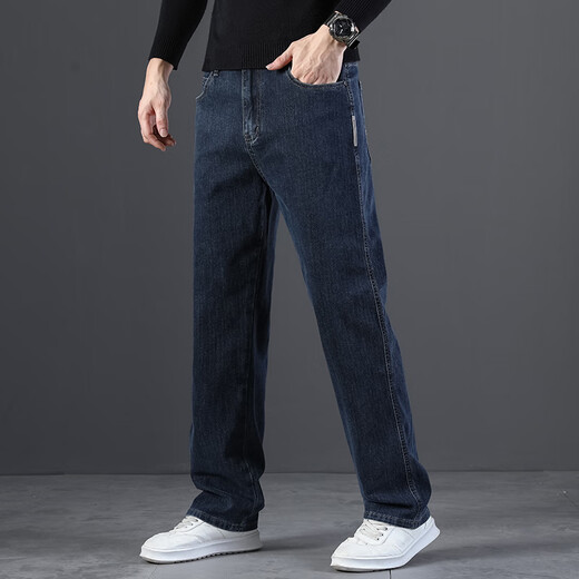 Luo Meng high-end jeans men's spring and autumn loose straight 2025 new stretch wide-leg middle-aged casual pants men's blue gray trousers 32 waist 2 feet 5 suitable for 140 Jin Jin equals 0.5 kg or so