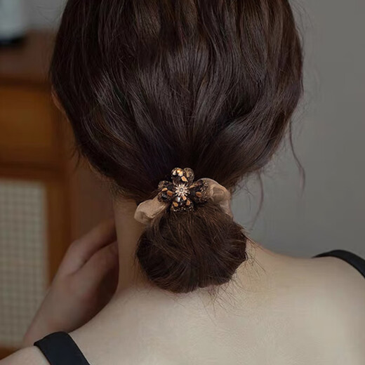 Xiangwan 2-piece set of hair ties, rhinestones, four-leaf clover, hair ties, ponytail, rubber band, large intestine hair rope, girl's birthday gift