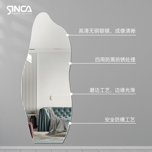 Sinca [livraison de porte, installation de paquet] Miroir de vinaigrette simple forme spéciale miroir mural miroir à corps complet miroir mural 50 * 120cm [suspension murale] Miroir en argent sans cuivre haute définition en cuivre